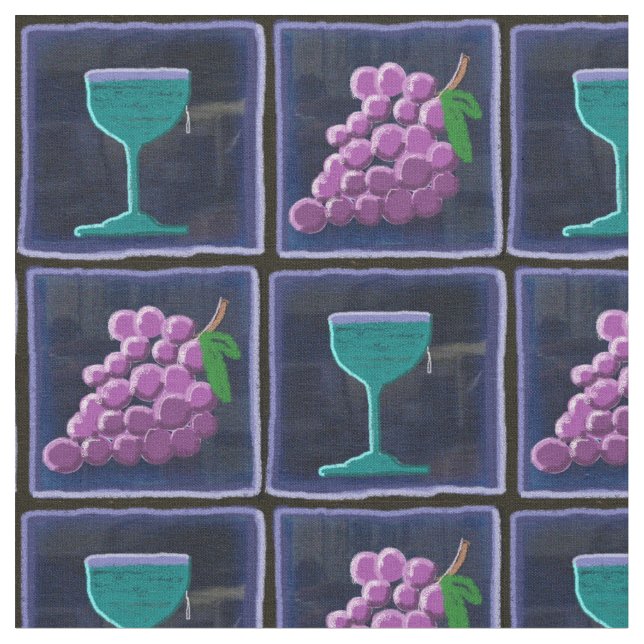 Grapes & Wine Tiled Cotton Fabric (Close Up)