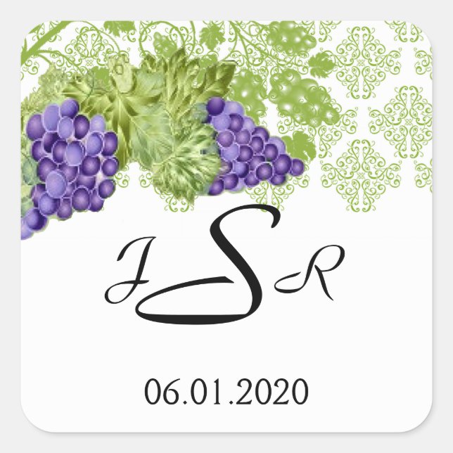 Grapevine Garden Wedding Monogram Sticker (Front)