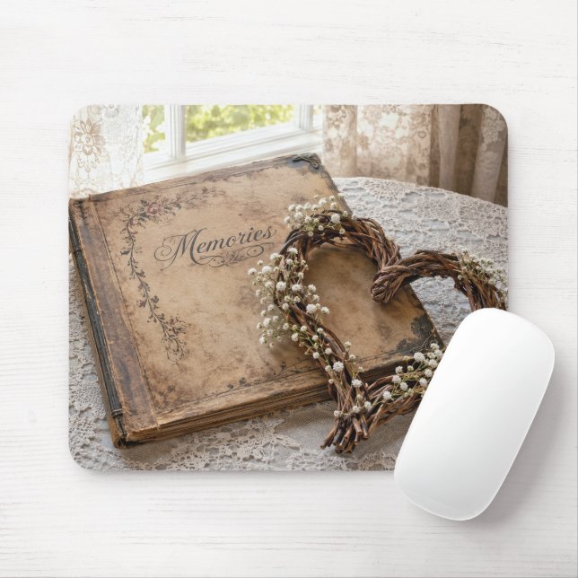 Grapevine Heart on a Vintage Scrapbook Mouse Pad (With Mouse)