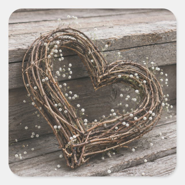 Grapevine Heart Wreath with Baby's Breath Square Sticker (Front)
