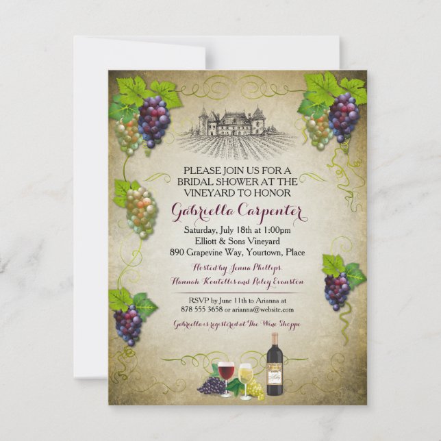 Grapevine Vineyard Bridal Shower Invitation (Front)