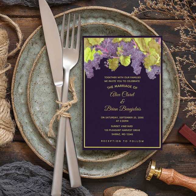Grapevine Vineyard Purple Wedding Invitation (Creator Uploaded)