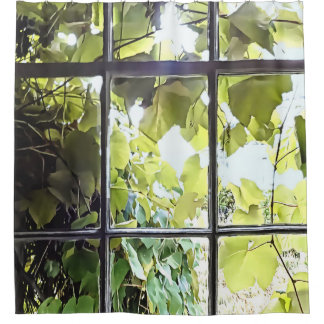Grapevines Seen Through Window Shower Curtain