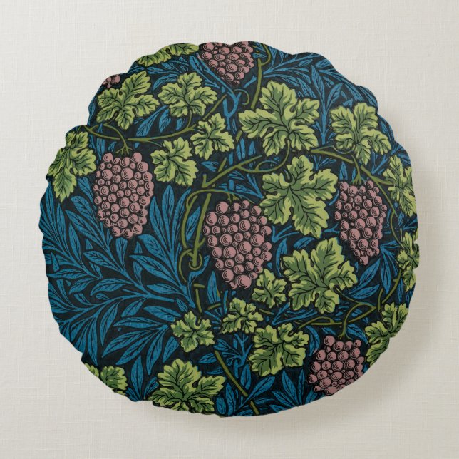  Grapevines with clusters of pink grapes  Round Cushion (Front)