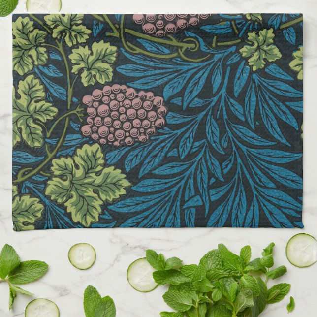  Grapevines with clusters of pink grapes  Tea Towel (Folded)
