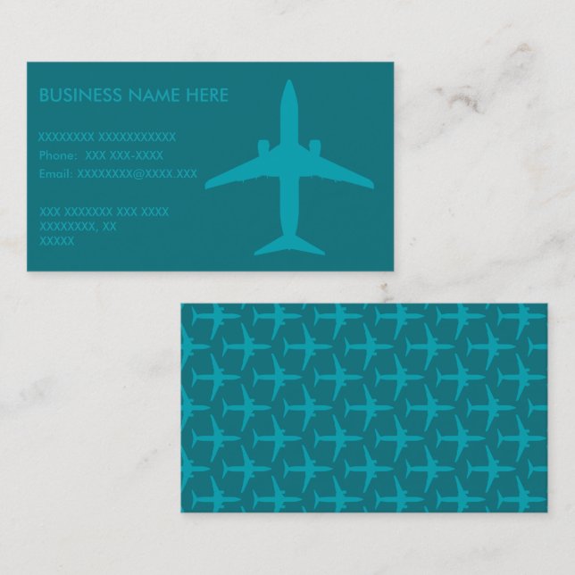 Graphic Aeroplane in Aqua Blue Business Card (Front/Back)