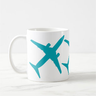 Graphic Aeroplane in Aqua Blue Coffee Mug