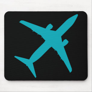 Graphic Aeroplane in Aqua Blue Mouse Pad