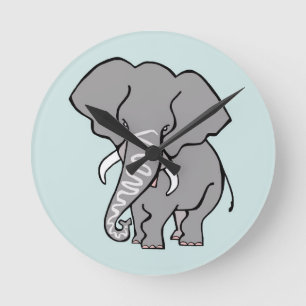 Graphic African ELEPHANT -Endangered animal -Green Round Clock