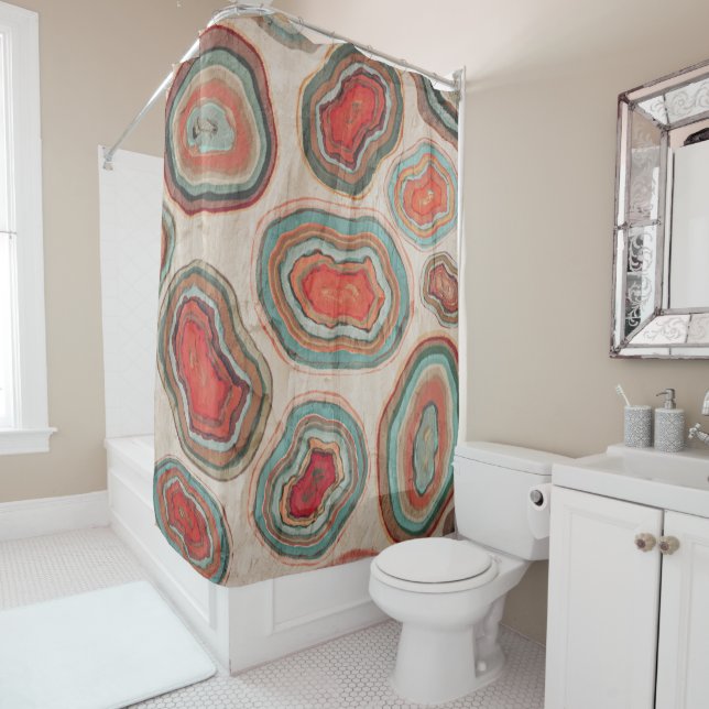 Graphic Agate  Geode Coral Red Teal Shower Curtain (In Situ)