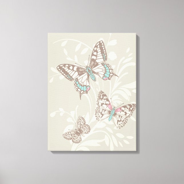 Graphic art butterflies and floral canvas print (Front)