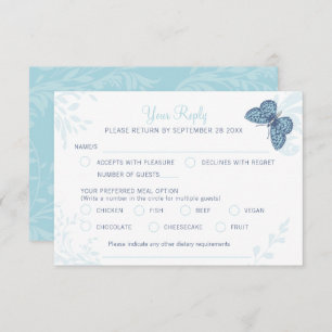 Graphic art butterflies and floral swirl wedding RSVP card