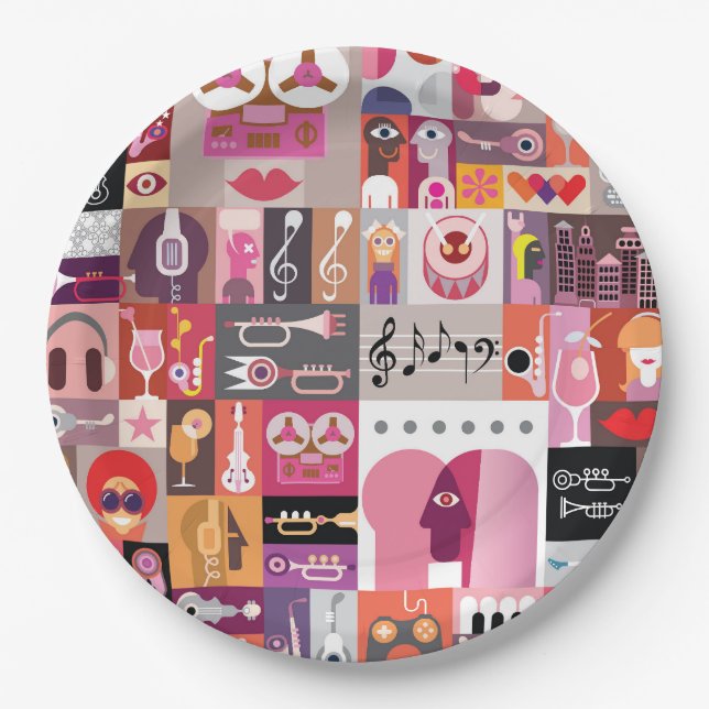 Graphic art collage paper plate (Front)