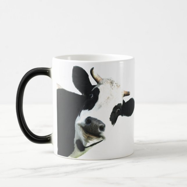 Graphic Art Fun Black & White Holstein Curious Cow Magic Mug (Left)