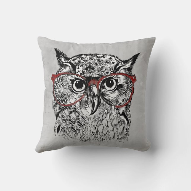 Graphic Art Fun Wise Owl Bird Hipster Cushion (Back)