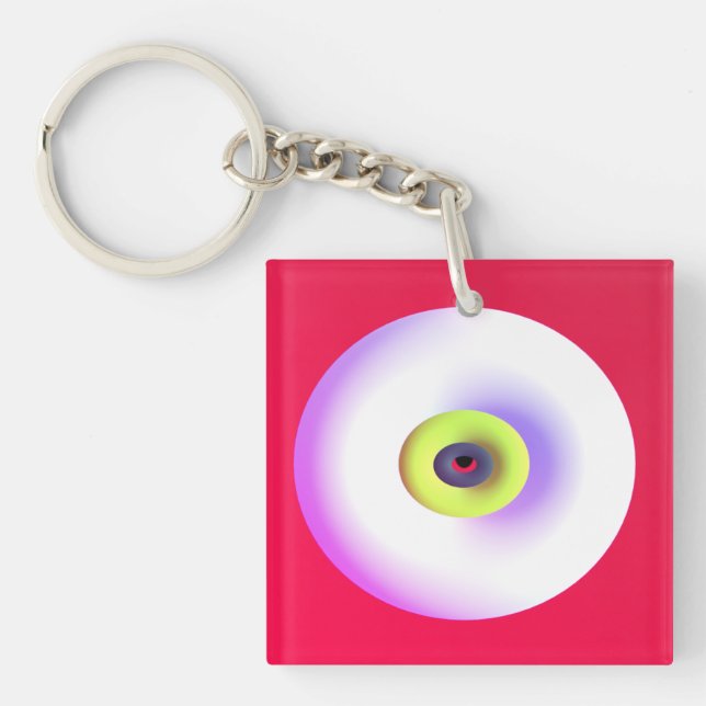 Graphic art globes design lime green red white key ring (Front)