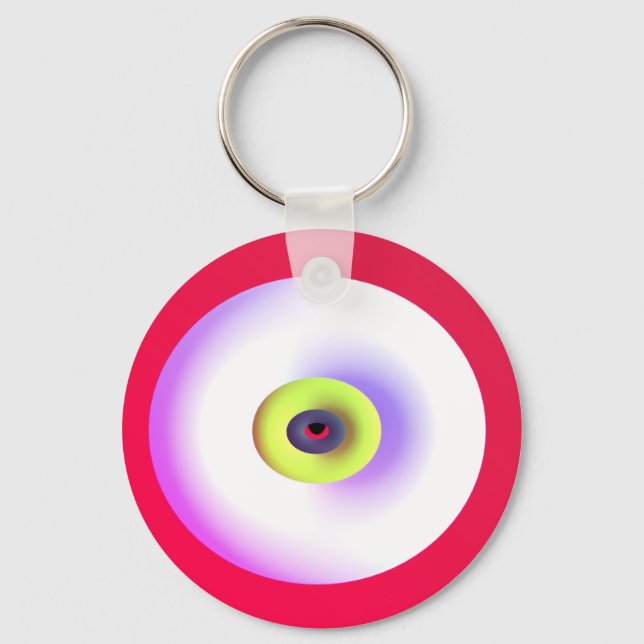 Graphic art globes design lime green red white key ring (Front)