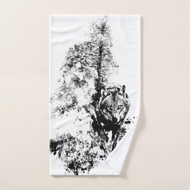 Graphic Art Grey Wolf Wildlife Animal Nature Hand Towel (Hand Towel)