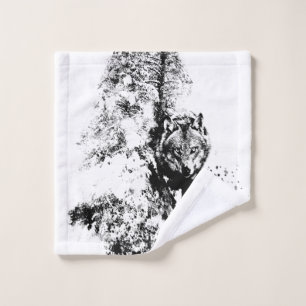 Graphic Art Grey Wolf Wildlife Animal Nature Wash Cloth