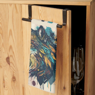 Graphic Art Wolf Wild Animal Nature Wildlife Art Tea Towel