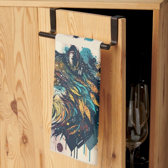 Graphic Art Wolf Wild Animal Nature Wildlife Art Tea Towel (Thirds Fold)