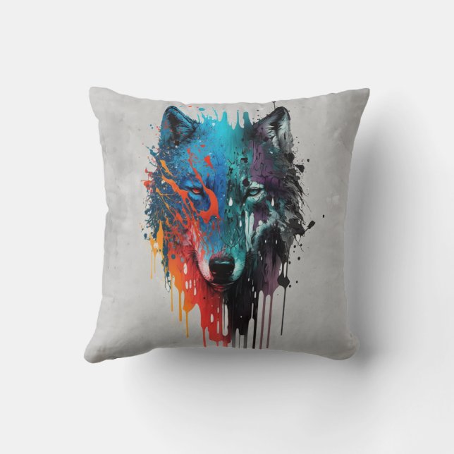 Graphic Art Wolf Wolves Animal Nature Wildlife  Cushion (Back)