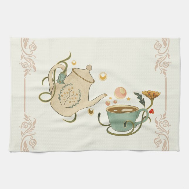 Graphic Artwork, Beige Tea Time Towel (Horizontal)