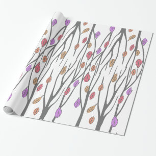 Graphic autumn fall leaves and trees pattern wrapping paper