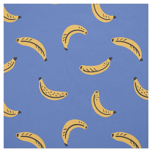 Graphic bananas on bright blue background fabric (Swatch)