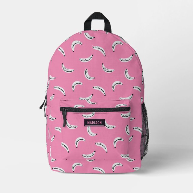 Graphic bananas - tropical fruit personalised name printed backpack (Front)