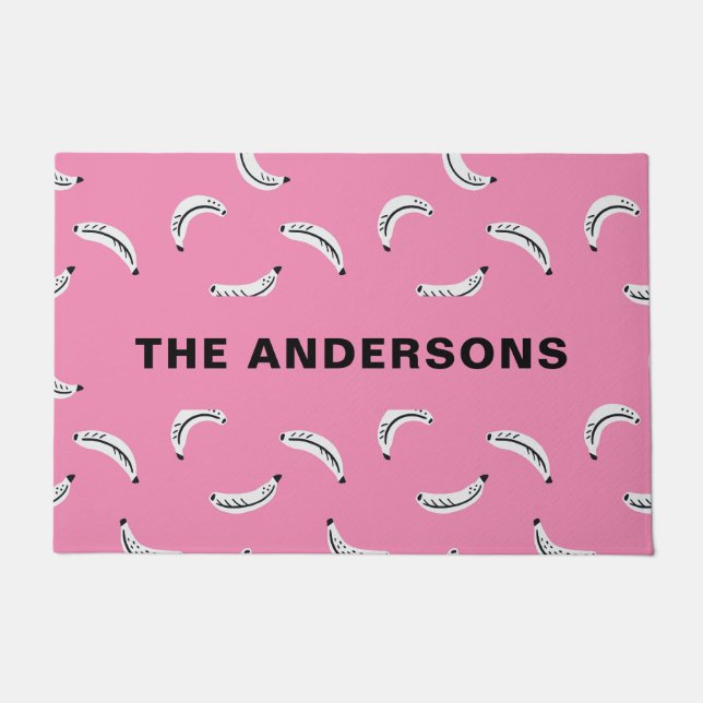 Graphic bananas - tropical fruit personalized name doormat (Front)