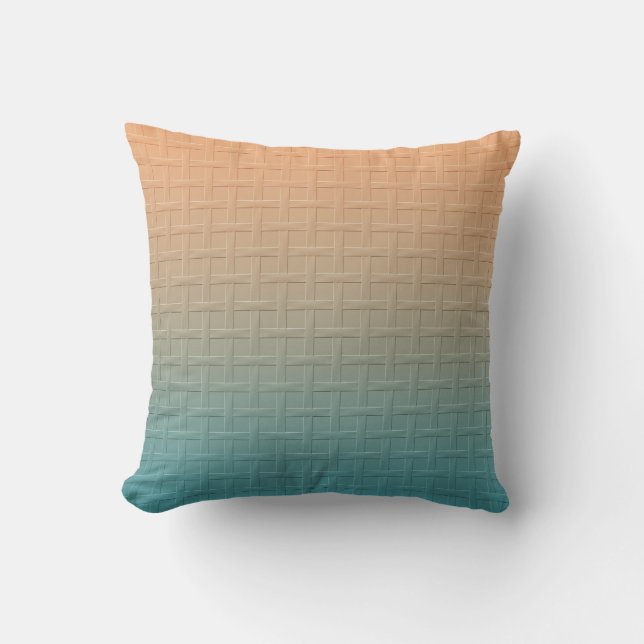 Graphic Basket Weave Pattern Gradient Teal Brown Cushion (Front)