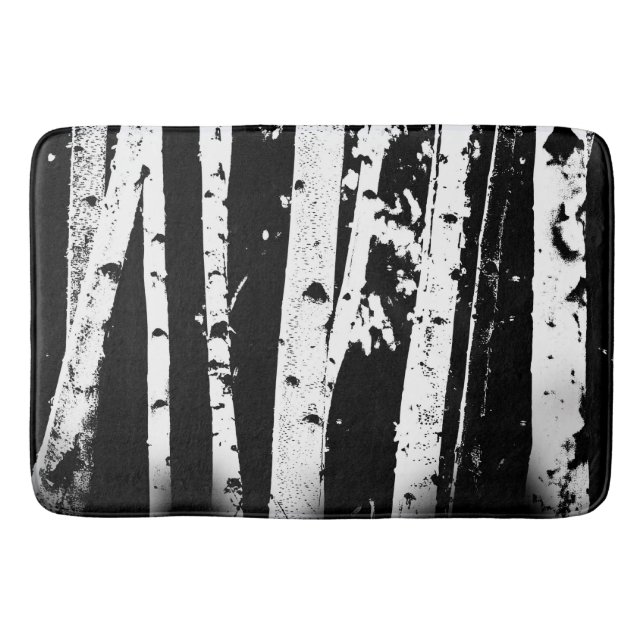 Graphic Black and White Birch Tree Forest Bath Mat (Front)