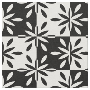 Graphic Black and White Geometric Flower Pattern Fabric
