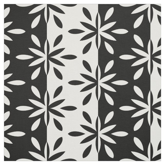 Graphic Black and White Geometric Flower Pattern Fabric (Swatch)