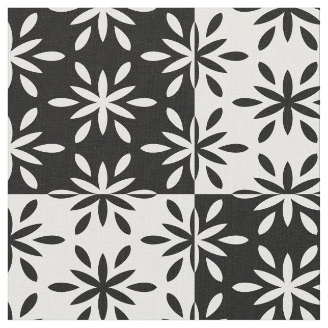 Graphic Black and White Geometric Flower Pattern Fabric (Close Up)