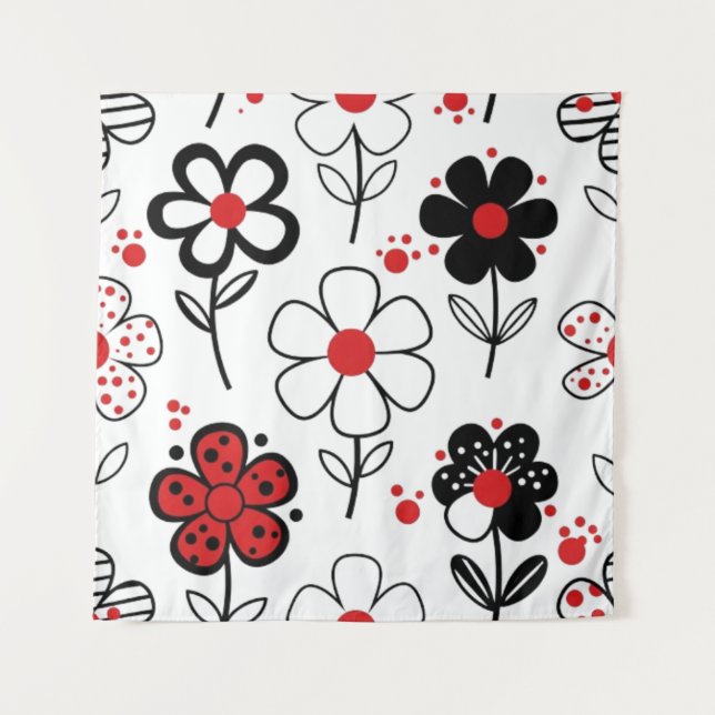 Graphic Black Flower Style Tapestry (Front)