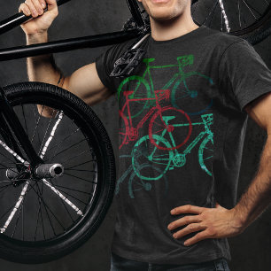 graphic black tee of colour bicycles . biking