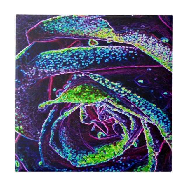 Graphic Black White Blue and Green Rose Detail Tile (Front)