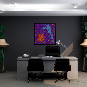 Graphic Blue Bird and Bird of Paradise Poster