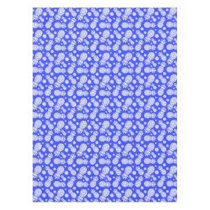 Graphic blue white pineapple flowers tablecloth