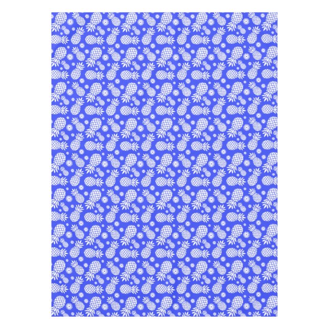 Graphic blue white pineapple flowers tablecloth (Front)