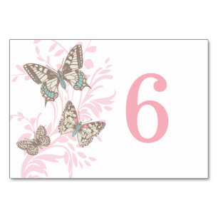 Graphic butterflies pink wedding table number