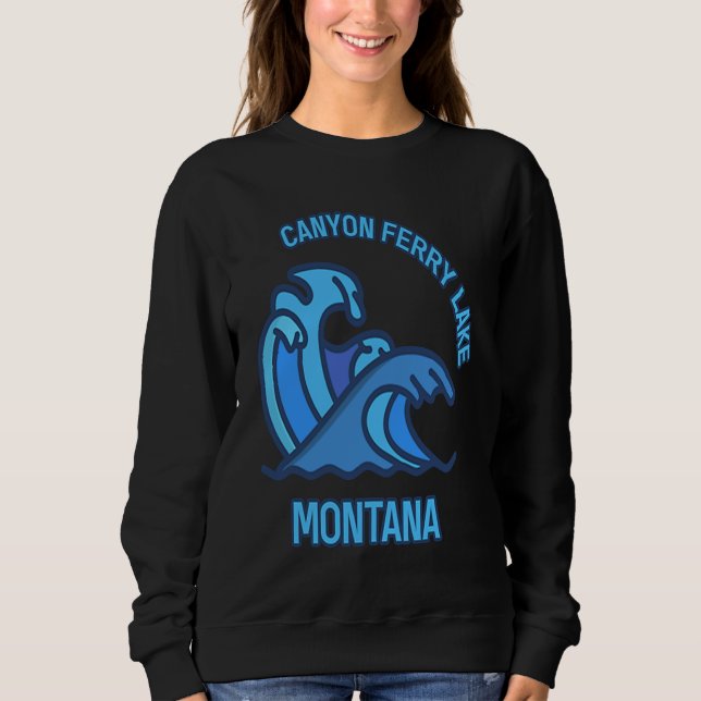 Graphic Canyon Ferry Lake Montana Pocket Wave Souv Sweatshirt (Front)