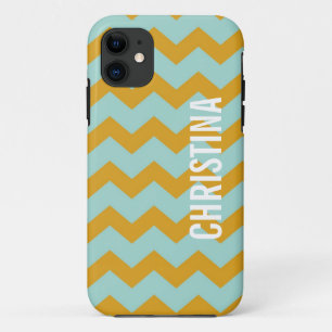 Graphic chevron pattern yellow teal your name Case-Mate iPhone case