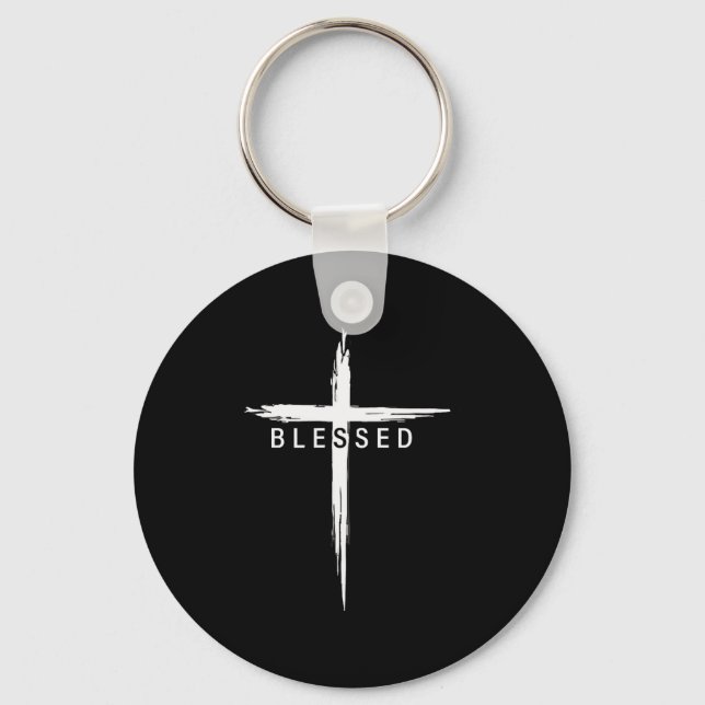 Graphic Christian Cross Jesus Christ Men Women Ble Key Ring (Front)