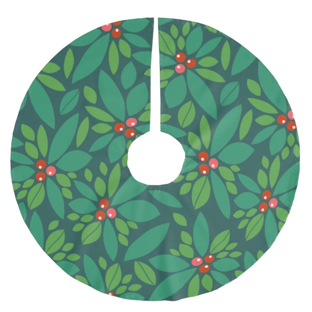 Graphic Christmas Holly Brushed Polyester Tree Skirt (Front)