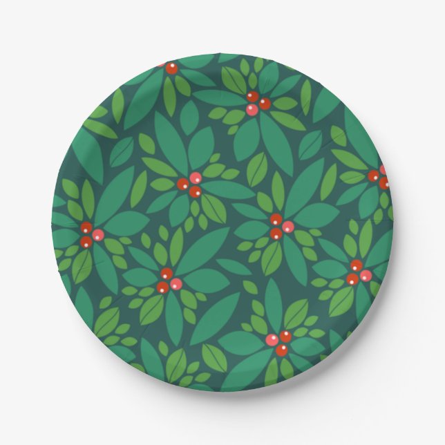 Graphic Christmas Holly Paper Plate (Front)