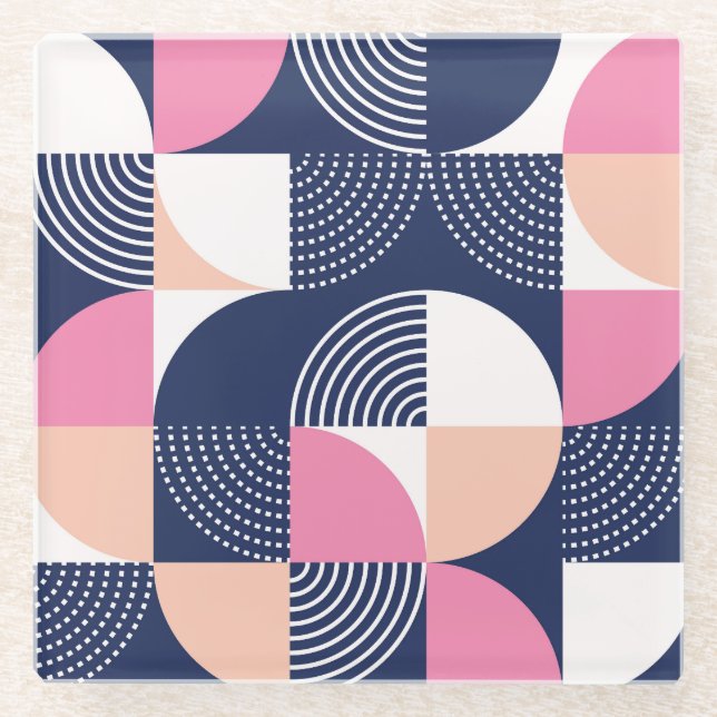 Graphic Circles Vintage Seamless Pattern Glass Coaster (Front)