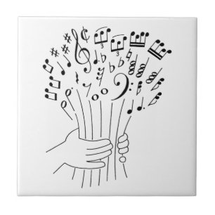 Graphic design : flowers of musical notes - tile